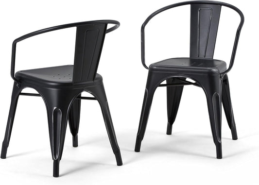Larkin Metal Dining Arm Chair (Set of 2) in Distressed Black, Silver FFW258-602