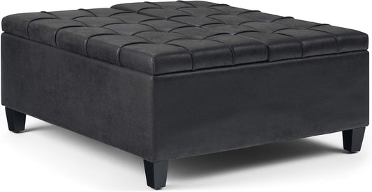 Harrison 36" W Storage Ottoman in Distressed Black Vegan Leather FFW258-661