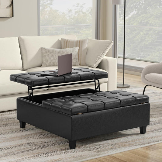 Harrison 40" W Storage Ottoman in Distressed Black Vegan Leather FFW258-610