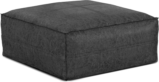 Brody Boho Distressed Black XL Square Ottoman/Pouf Vegan Leather FFW258-638