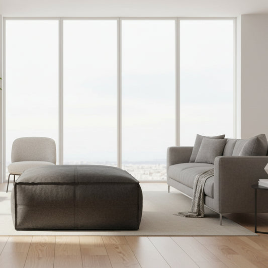 Brody Boho Distressed Black XL Square Ottoman/Pouf Vegan Leather FFW258-936