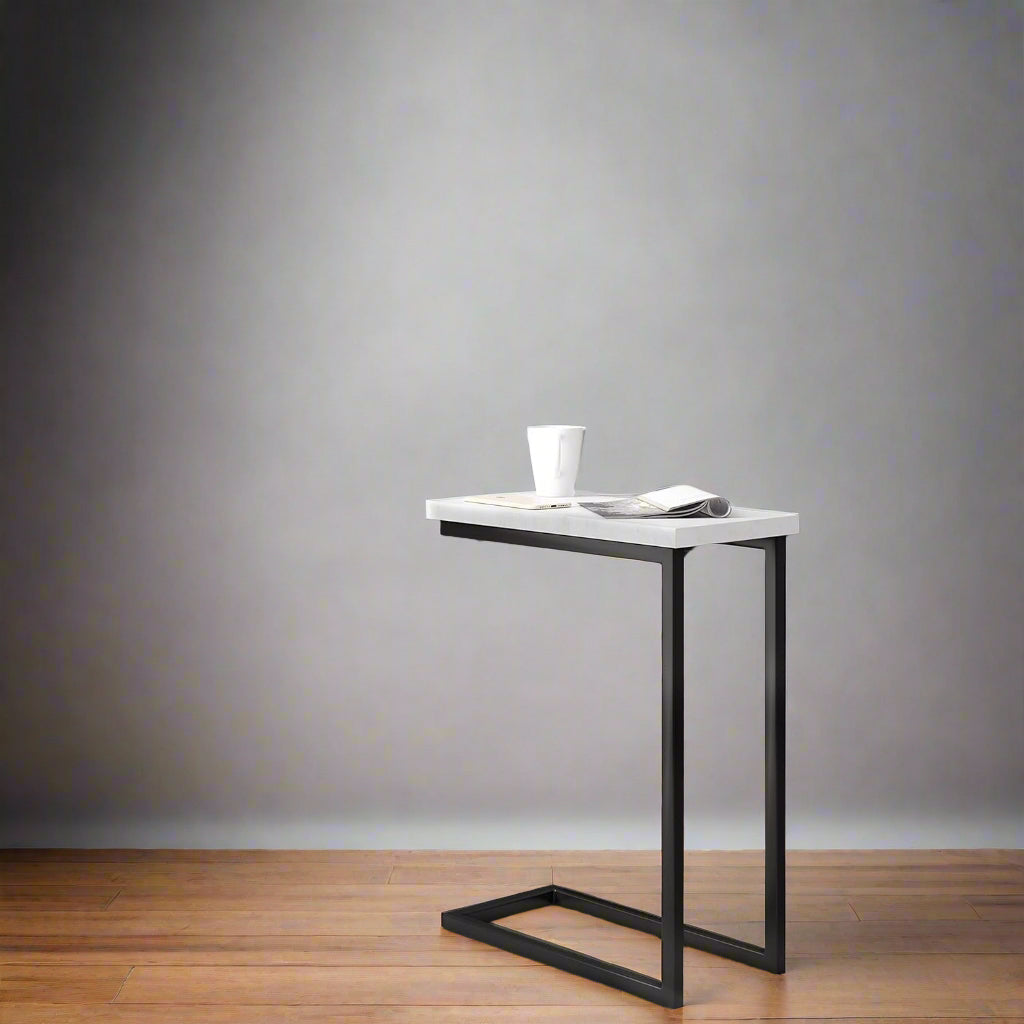 Skylar Mango Wood 18" Industrial C Side Table White Marble Top FFW258-709