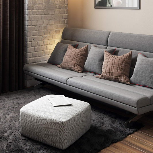 Nate Boho Square Ottoman/Pouf in Patterned Grey Melange Cotton FFW258-642