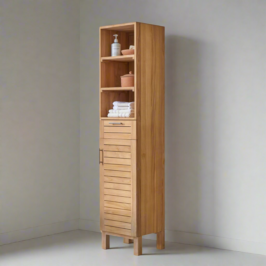 Tikamoon Soho Solid Teak Thin Cabinet Column w Shelves FFE258-556