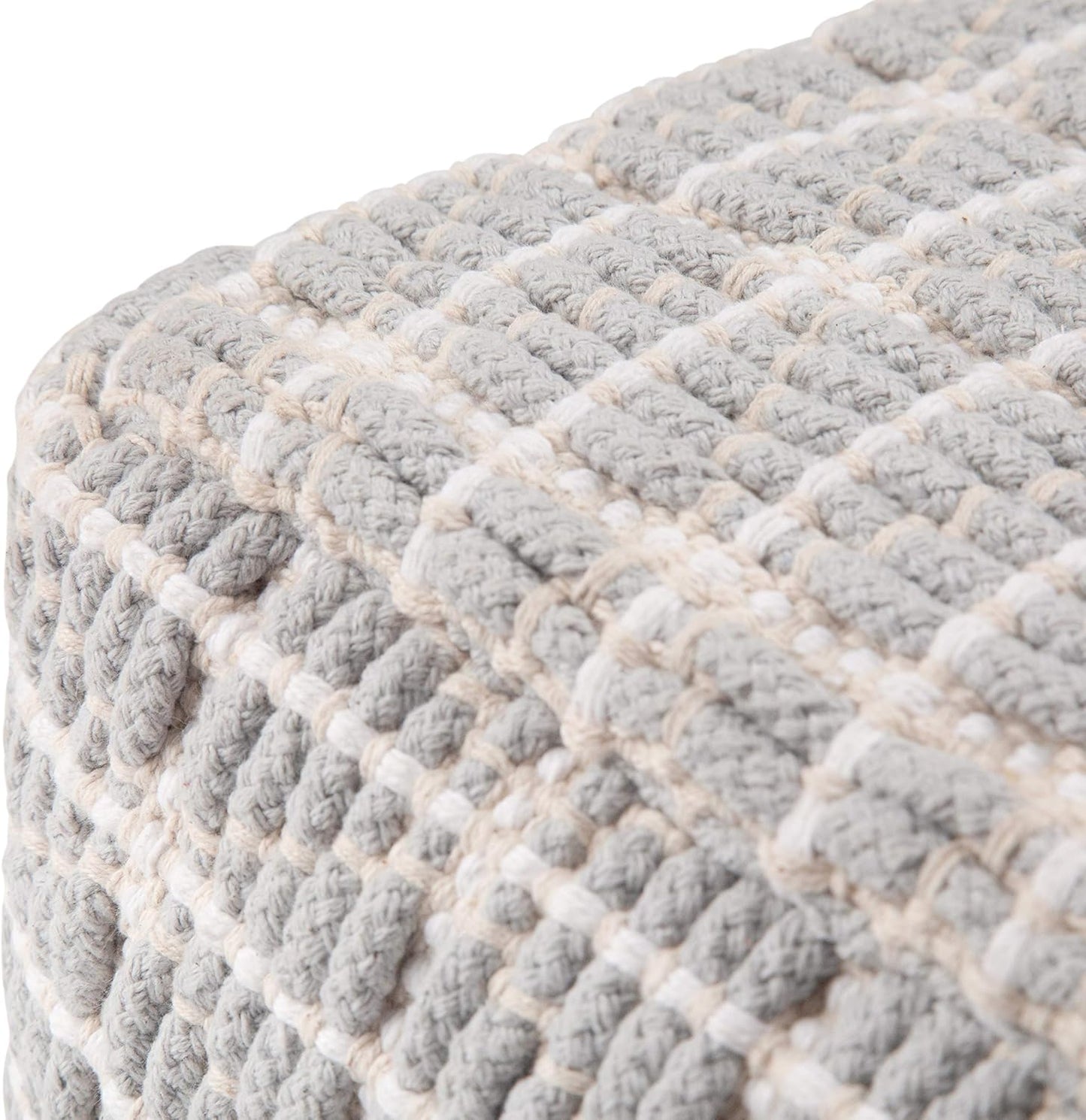 Noreen Boho Square Light Blue/White Handloom Woven Pattern Pouf Ottoman FFW-714