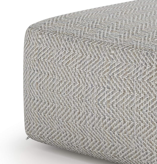 Nate Boho Square Ottoman/Pouf in Patterned Grey Melange Cotton FFW258-642