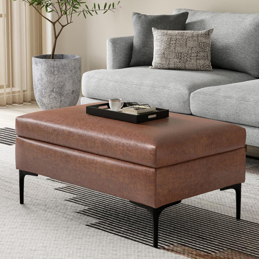 Rebecca 36" Coffee Table/Storage Ottoman in Brown Vegan Leather FFW258-945