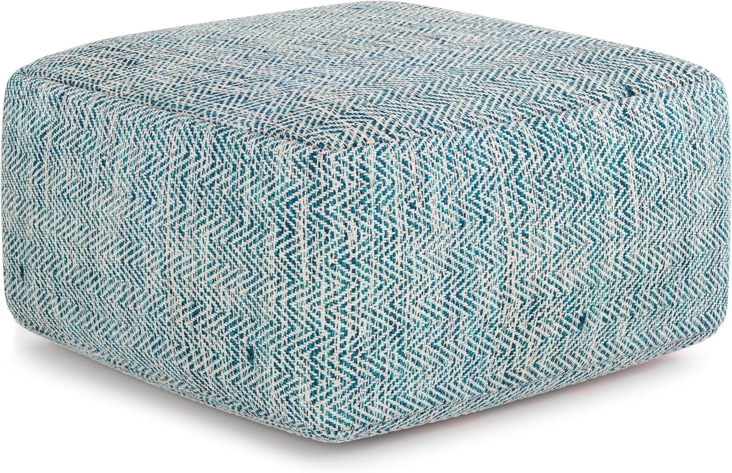 Nate Boho Square Pouf in Patterned Teal Melange Cotton FFW-845
