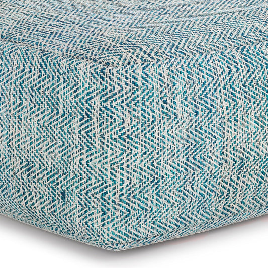 Nate Boho Square Pouf in Patterned Teal Melange Cotton FFW-845