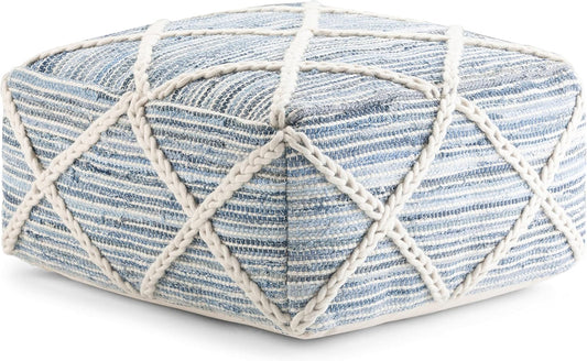 Cowan Boho Square Pouf in Blue, Natural Handloom Woven (2 avail) FFW-856