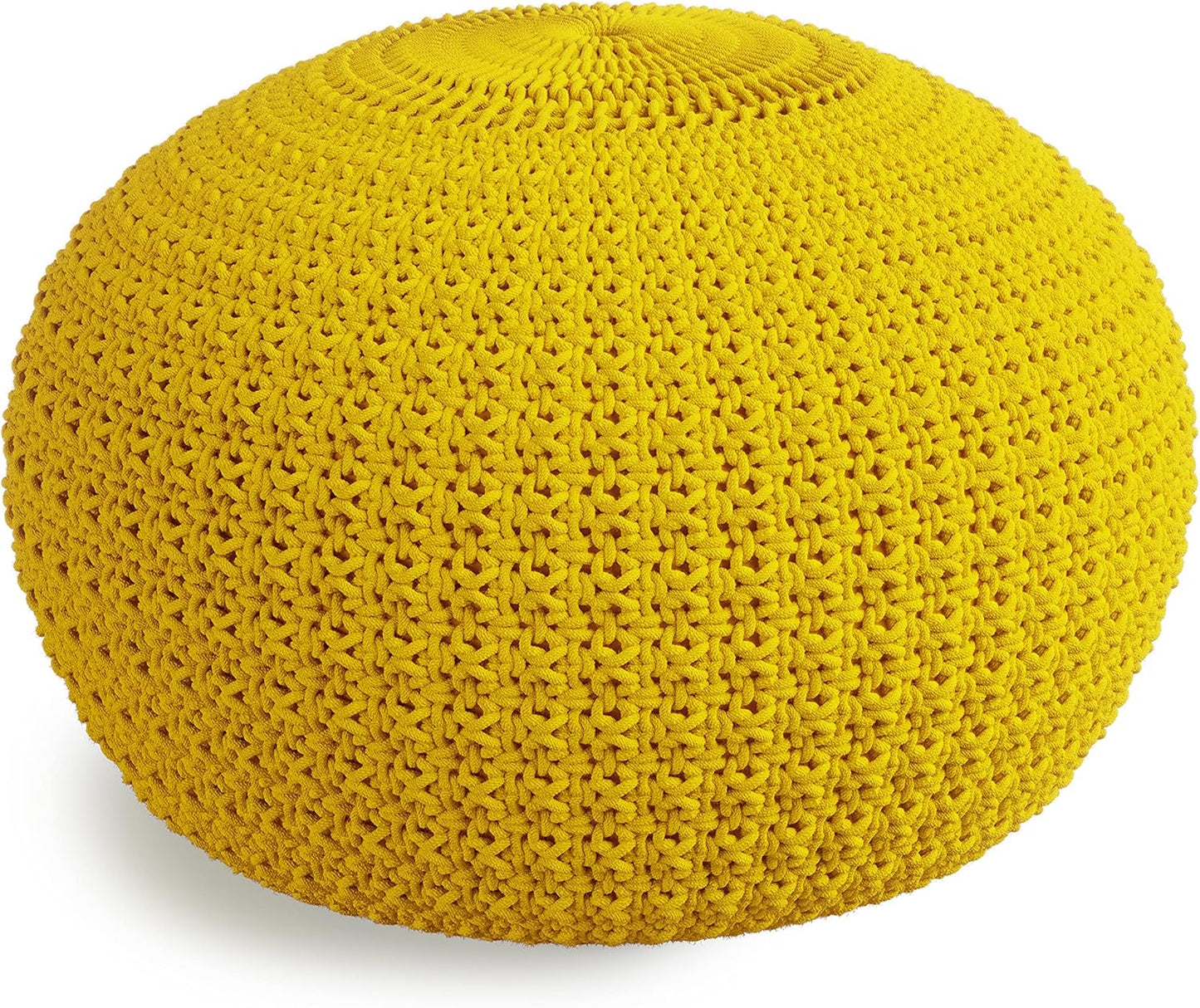 Sonata Boho Round Knitted Outdoor/ Indoor Pouf in Yellow Recycled PET Polyester FFW-841