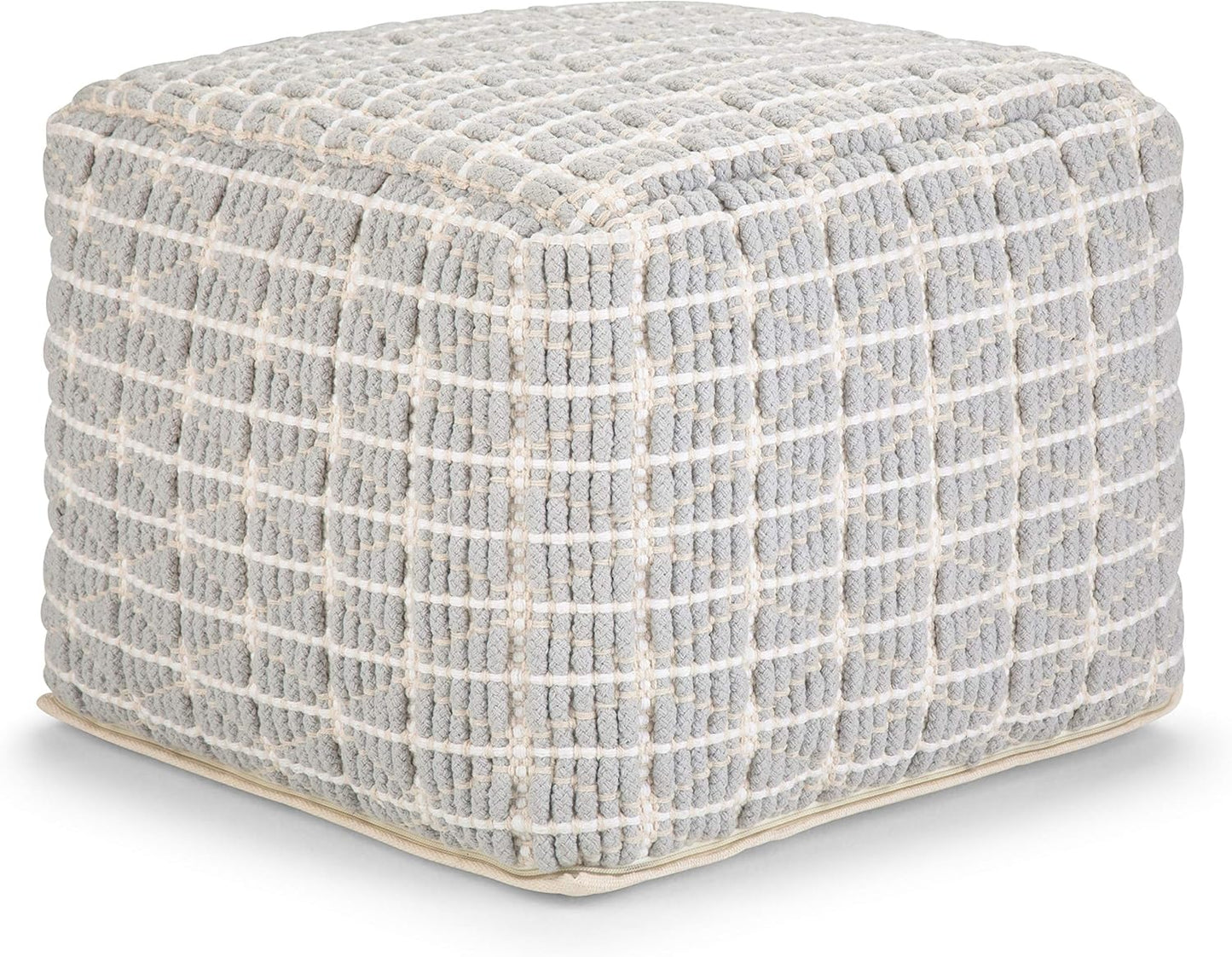 Noreen Boho Square Light Blue/White Handloom Woven Pattern Pouf Ottoman FFW-714