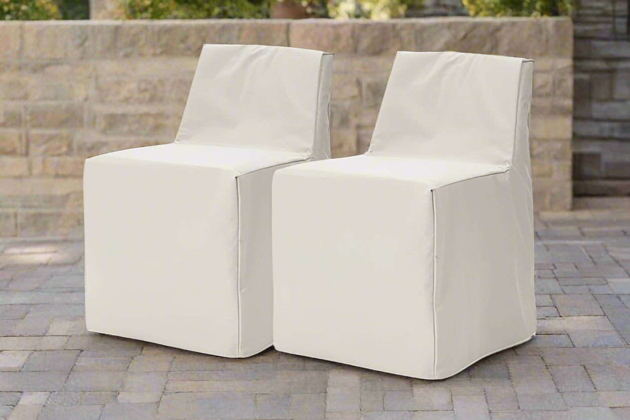 Pair Castlery Lorna Outdoor Dining Side Resin Wicker Chair Oat & Covers FFE258-558
