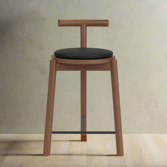 Denver Modern Range Walnut Blk Leather Cushion Counter Stool (2 Avail) FFE258-345