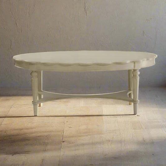 HomeRoots 50" Antiqued White Solid Wood Oval Distressed Coffee Table FFE258-447