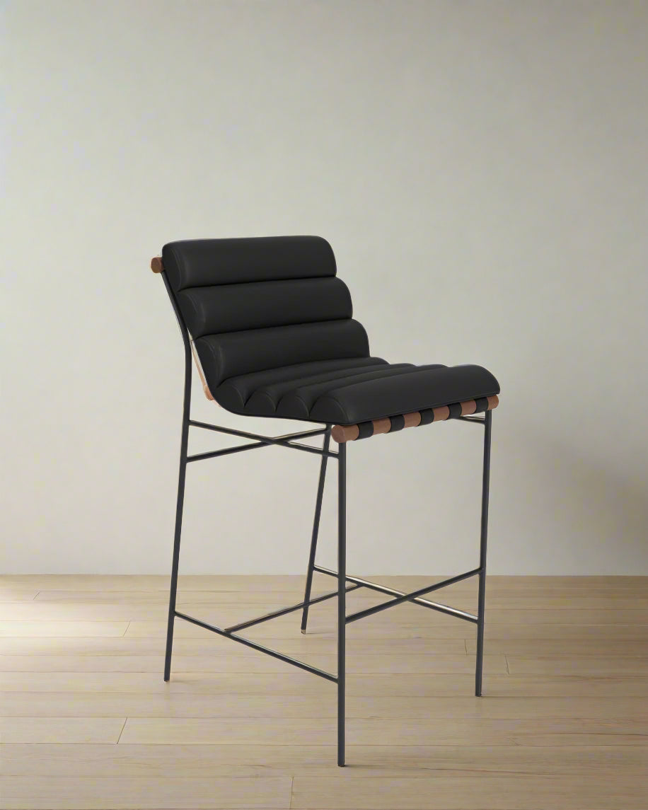 Denver Modern Vail Bar Stool, Walnut, Black Leather FFE258-301