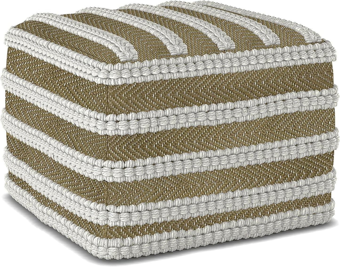 Liam Boho Square Outdoor/ Indoor Pouf Natural/White Recycled Polyester FFW258-641