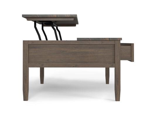 Lev Solid Wood 48" Lift Top Coffee Table in Smoky Brown FFW-992