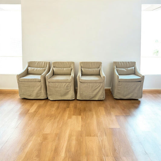 4 Low Belgian Track Arm Restoration Hardware Slipcover Beige Dining Chairs HR8