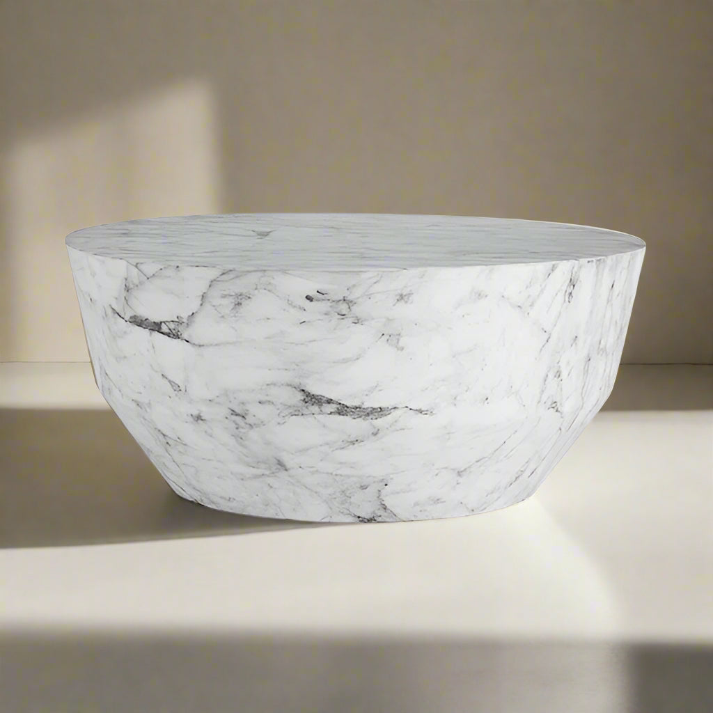 Arteriors Godwin Modern Classic White Faux Marble Round Cocktail Table MB1-38