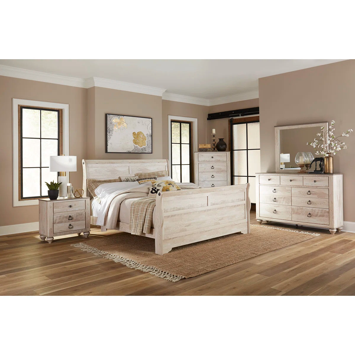 Rosalind Wheeler Anoka 4 Piece Bedroom Set Nightstands Chest Mirror FFE-745