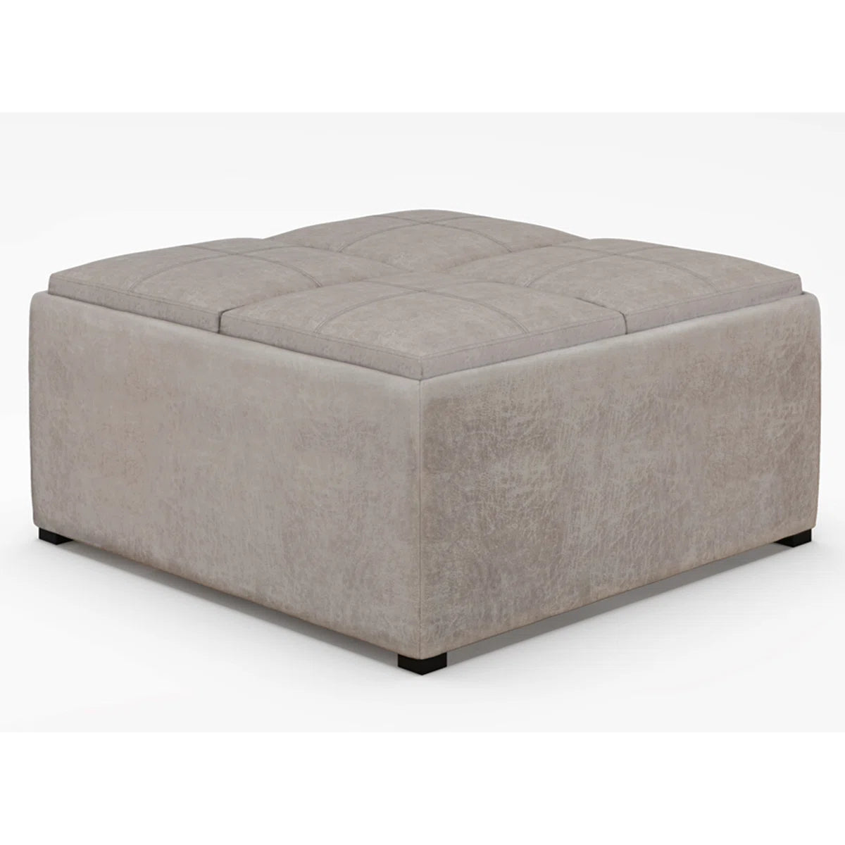Avalon Square Storage Ottoman in Distressed Grey Taupe Vegan Leather FFW258-694