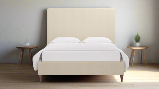 The Inside Classic Platform Beige Linen King Bed Walnut Tapered Leg FFE258-533