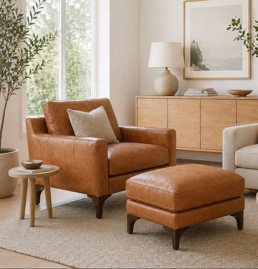 Poly and Bark Sorrento Chair + Ottoman - Cognac Tan FFW-1412