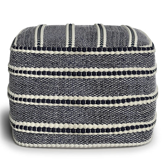 Corrie Boho Woven Pouf in Navy and White Recycled PET Polyester FFW-855