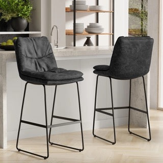 Danika Bar Stool (Set of 2) Charcoal Grey Vegan Leather FFW258-677