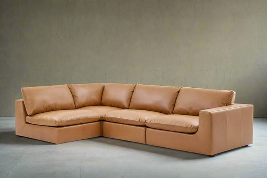 Castlery Dawson Leather Corner Sofa Couch & Ottoman Cocoa Brown FFE258-362