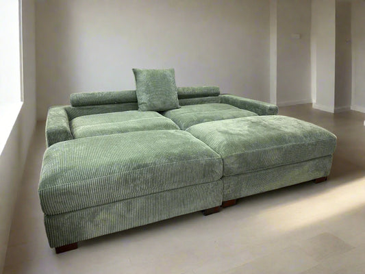 Wade Logan Green Shira 4 Pc Corduroy Sofa Couch w 2 Ottomans FFE-779