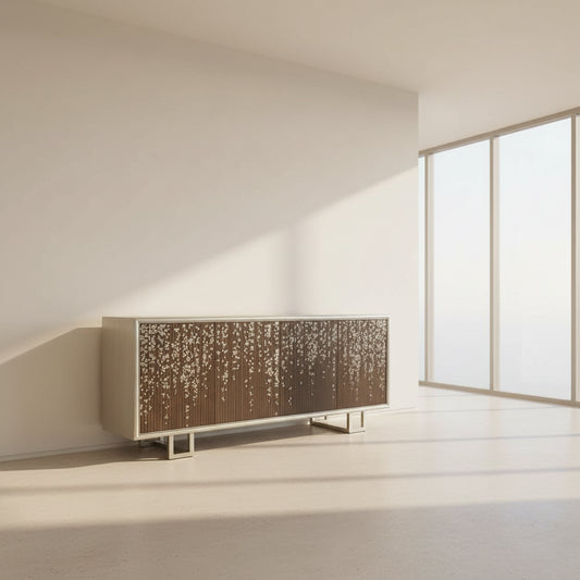 John Richard Wisteria 94" Beech Wood Ivory Champagne Silver Sideboard Buffet FFE-1344