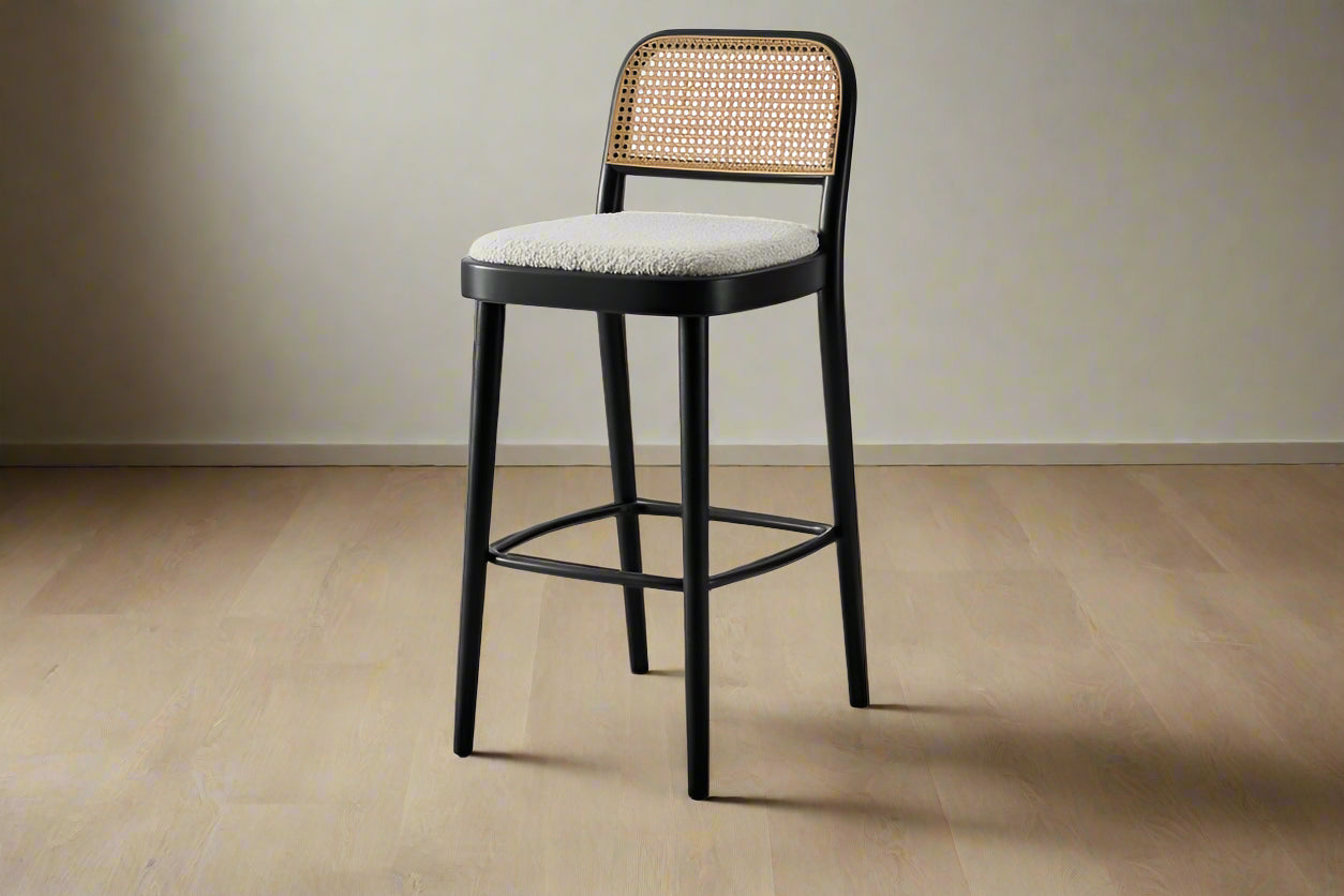 Pair (2) Castlery Edith Cane Back Boucle Seat Bar Stool (2 sets avail) FFE258-530