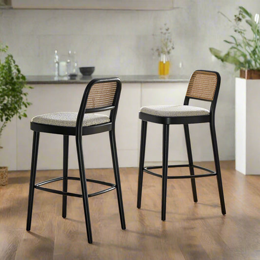 Pair (2) Castlery Edith Cane Back Boucle Seat Bar Stool (2 sets avail) FFE258-530