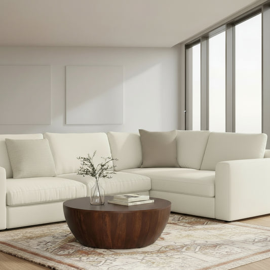 Elmbrook Mango Wood 34" Modern Industrial Drum Coffee Table FFW-1009