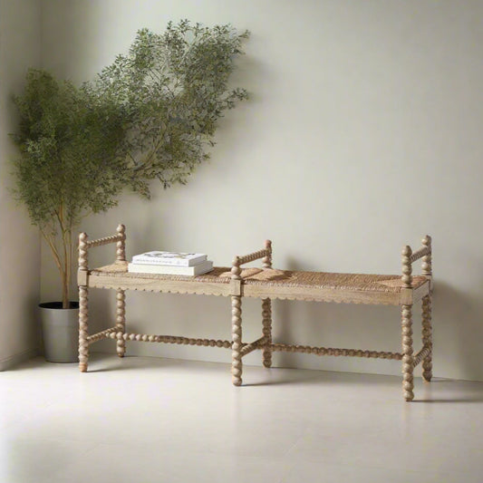 Meilani Coastal Country Brown Woven Seat Mahogany Long Entryway Bench MB1-48