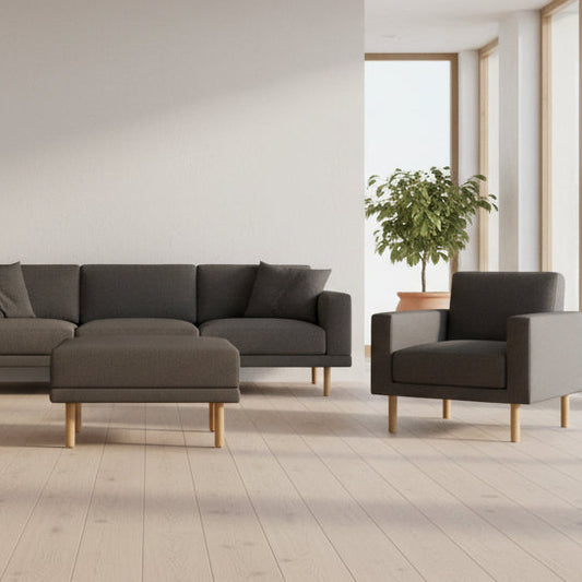 Burrow Range Plus Ottoman Performance Chenille Heather Charcoal Walnut FFW-1135