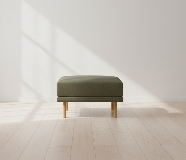 Burrow Range Ottoman Moss Green - Performance Flatweave / Walnut - Wood FFE-1529