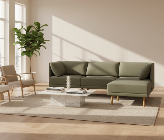 Burrow Range 4-Piece Moss Green Modular Sectional Lounger Sofa Couch FFW-1269