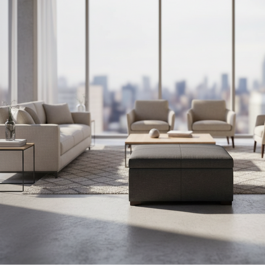 Gabbie Square Storage Ottoman in Upholstered Slate Grey FFW258-589