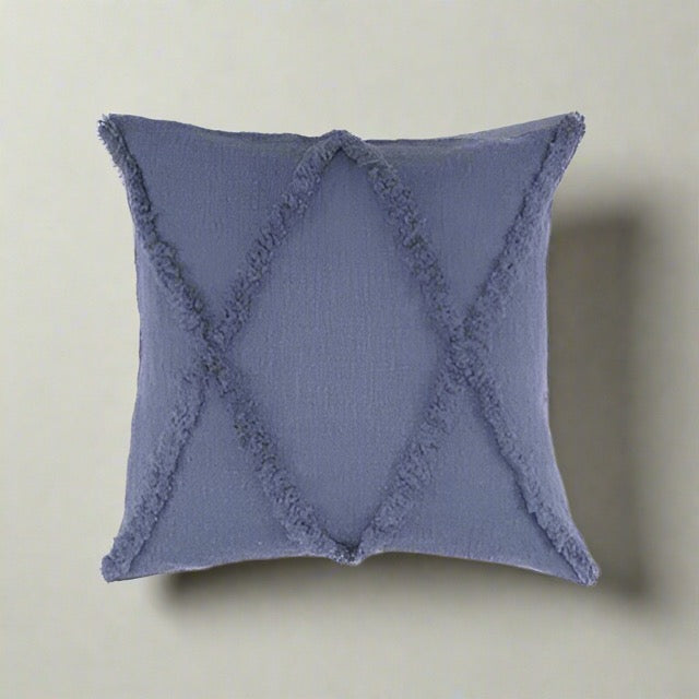 Pair LR Home Reed Denim Blue Tufted 18x18 Throw Pillows FFE258-540