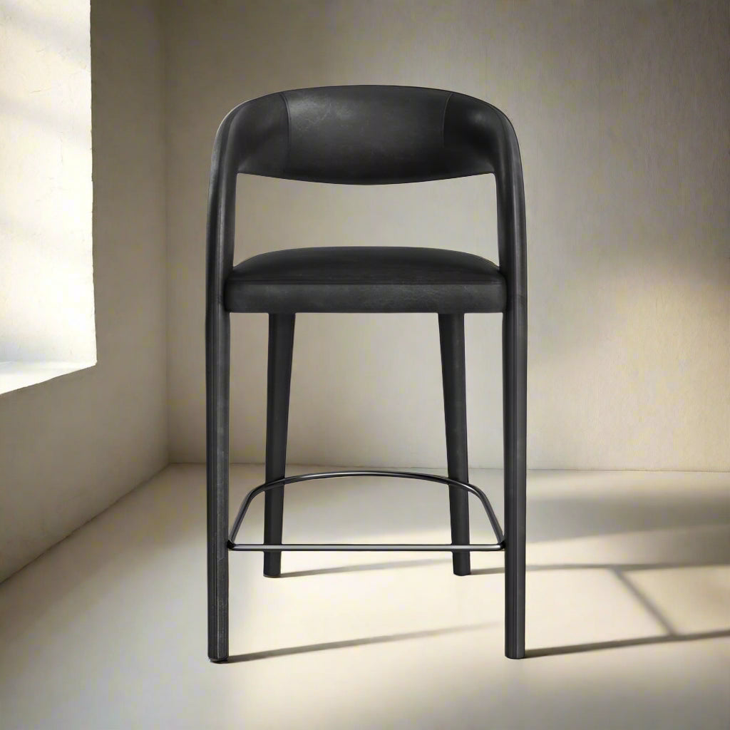 Four Hands Townsend Hawkins Sonoma Black Leather Bar Stool (6 Avail) FFE258-336