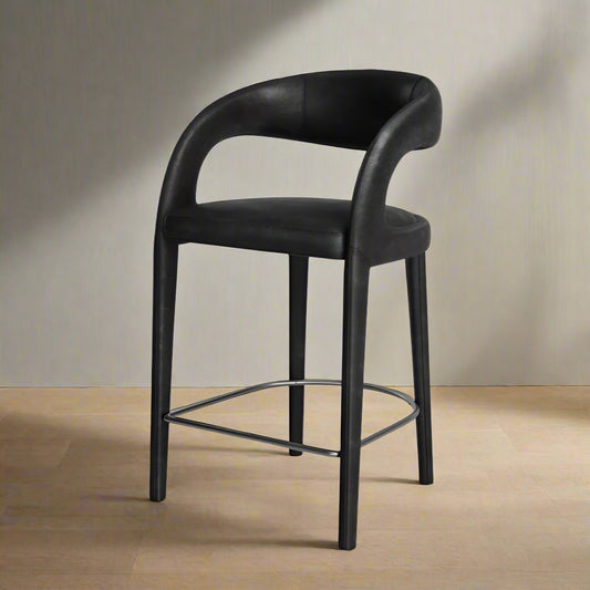 Four Hands Townsend Hawkins Sonoma Black Leather Bar Stool (6 Avail) FFE258-336