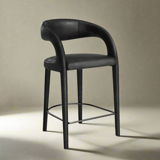 Four Hands Townsend Hawkins Sonoma Black Leather Bar Stool (6 Avail) FFE258-336