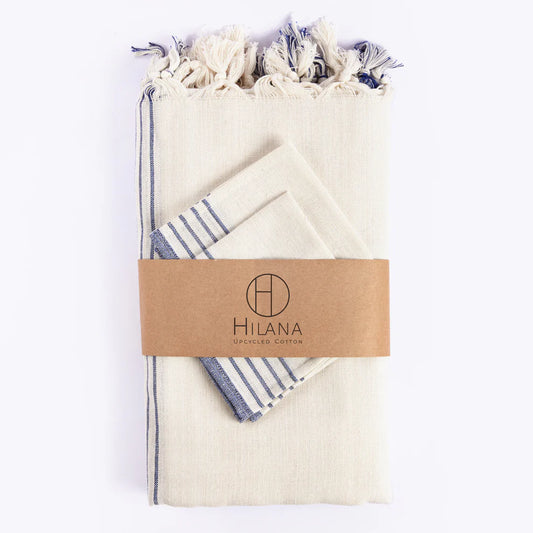 Hilana Blue/White Upcycled Cotton Sustainable Kayseri Tablecloth Set  FFE258-538