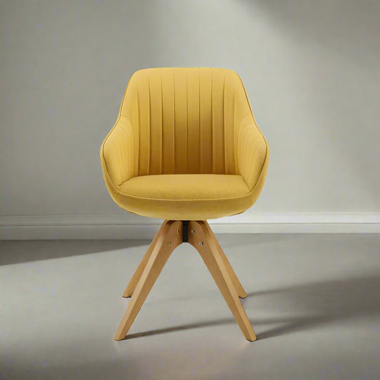 HomeRoots 23" Yellow Fabric And Natural Swivel Arm Chair FFE258-330