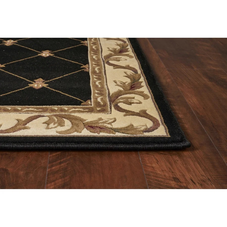 Corinthian 5' X 8' Black Fleur De Lis Diamond Bordered Indoor Area Rug FFE258-230