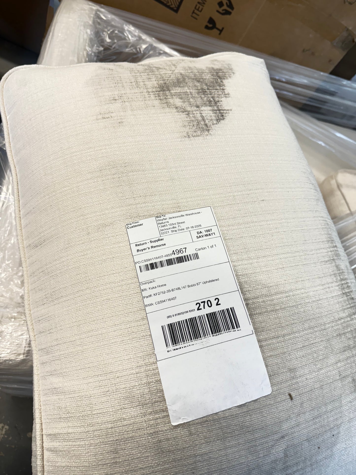 Kuka Home Bobbi 87" Beige Linen Upholstered 3 Seater Sofa Couch FFE-802