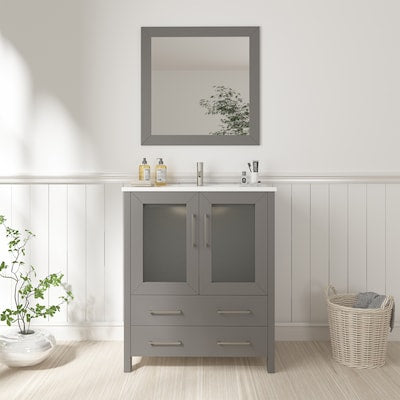 VanityArt 24" Grey Single Sink Vanity & Mirror Only, no sink or countertop FFE-831